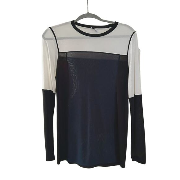 Vince Sheer Colorblock Long Sleeve Top – Black & Ivory, Size S - Picture 2 of 5
